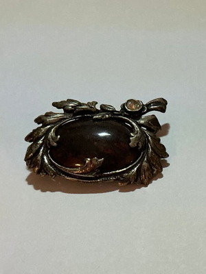 Vintage Sterling Silver 925 Brooch Pin with Natural Jasper Stone, used
