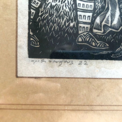 Spyros Gravani woodcut used, signed artwork 28x35cm