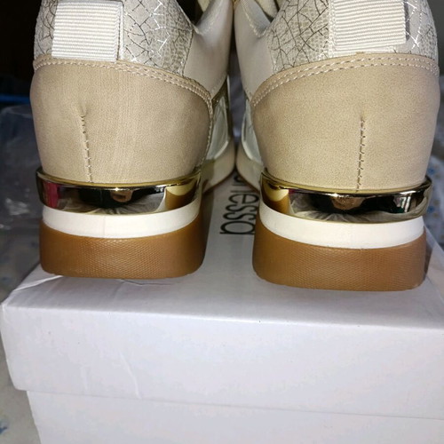 Sneakers flatform with heel beige/white and gold glitter new
