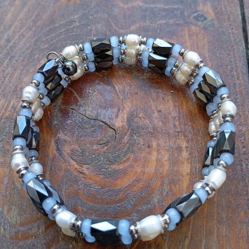 Hematite and Pearl Necklace-Bracelet Like New