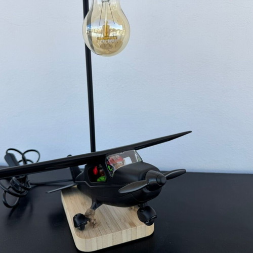 Table lamp with handmade airplane design, new