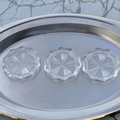 Vintage base with 3 glass coasters like new, 1970s