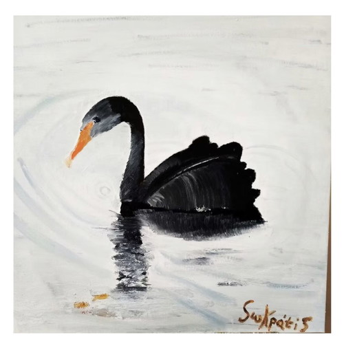 Black Swan Original Oil Painting by Swkpatis New