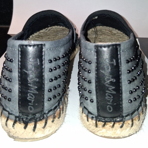 Espadrilles Joy & Mario new, black leather and grey fabric, size 36
