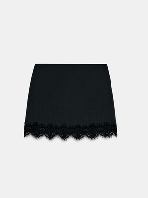 Zara satin skirt with lace, new, high-waisted, black