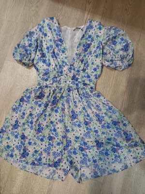 Zara turquoise floral jumpsuit, size M
