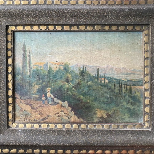 Antique painting 1917 Corfu oil on canvas like new