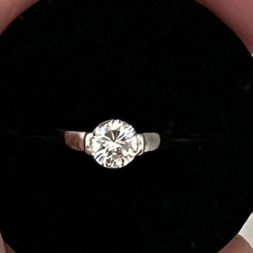 Silver solitaire ring with 1ct CZ, adjustable