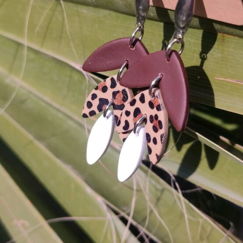 Handmade earrings new from polymer clay, beige and brown