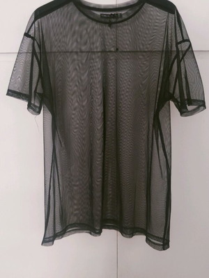 See through blouse transparent short sleeve wide Medium like new, black