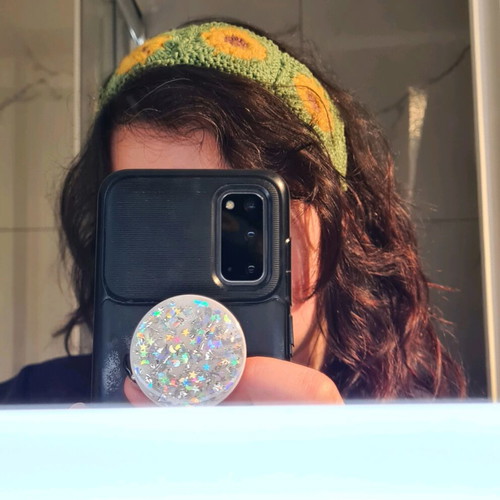 Handmade crochet headband like new, green and gold