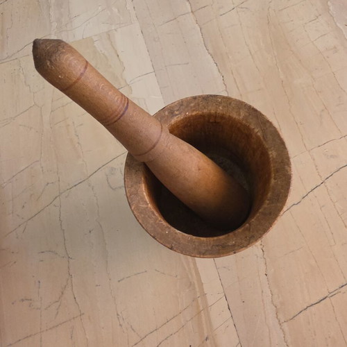 Wooden mortar and pestle