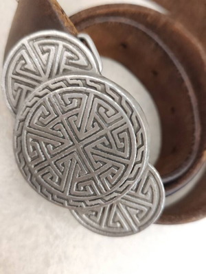 Vintage leather belt 100cm used with metal buckle brown and silver