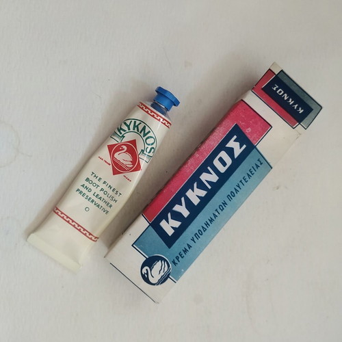 Kyknos vintage boot polish cream, blue, collectible