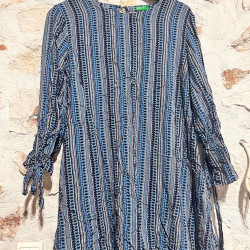 United Colors of Benetton Boho Tunic Size L like new, white and blue
