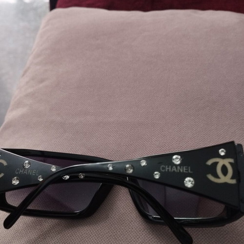 Chanel Vintage Sunglasses C.106/80 Black with Rhinestones and CC Logo like new