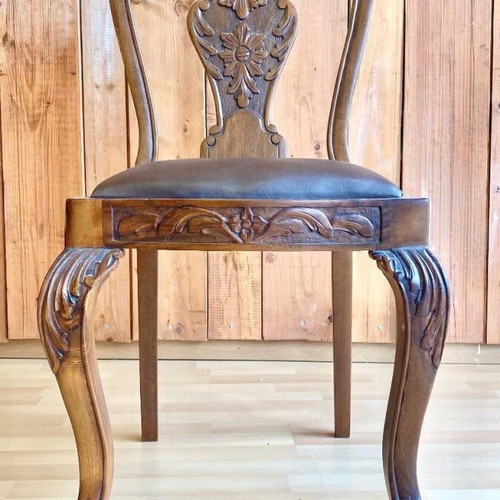 Antique handmade carved solid wood chair 1960, lion paw legs