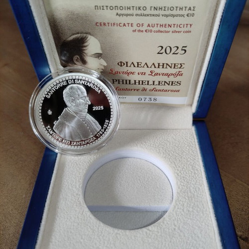 10 Euro 2025 Silver Coin Philhellenes Santorre di Santarosa Ag 92.5%