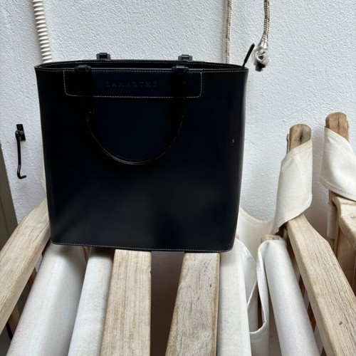 Lamarthe leather women's bag used, blue with transparent handles
