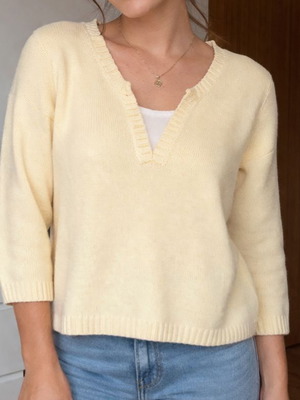Gina Laura knitted V sweater size S like new, beige-yellow
