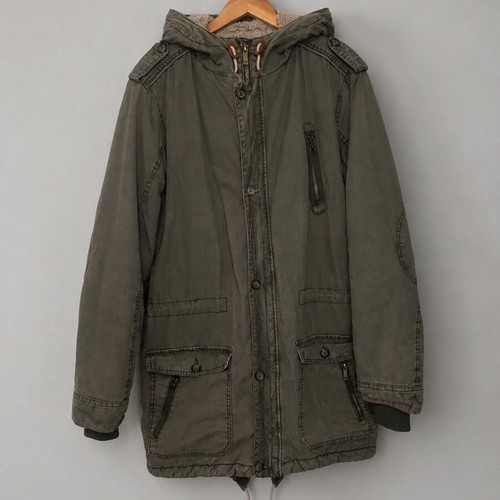 Solid men's parka jacket used, khaki, size Large