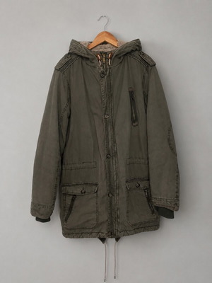 Solid men's parka jacket used, khaki, size Large