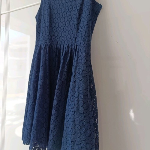 Cocktail dress blue lace pleated size S-M like new