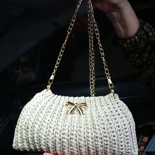 Handmade beige clutch with gold details new