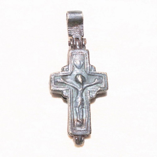 Silver old double-sided cross with case for Holy Wood or Saints' Relic used