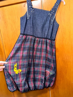 Sam013 girls' denim plaid dress like new, for 14 years old