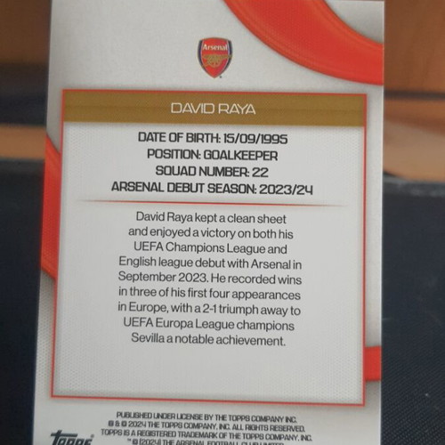 Topps Arsenal Team Set 2023-24 David Raya Cracked Ice, like new