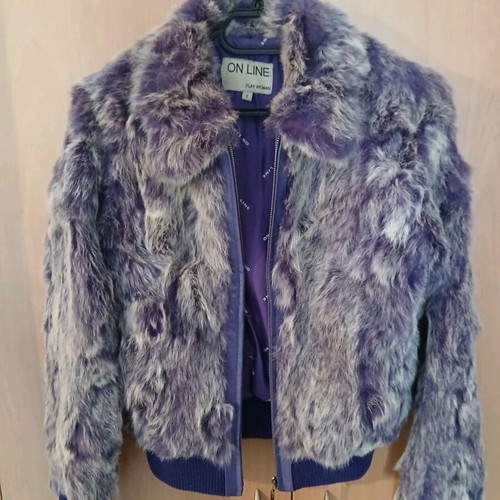 On Line purple faux fur jacket size S like new