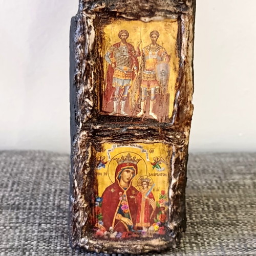 Byzantine icon composition on wood 23x6 cm, new