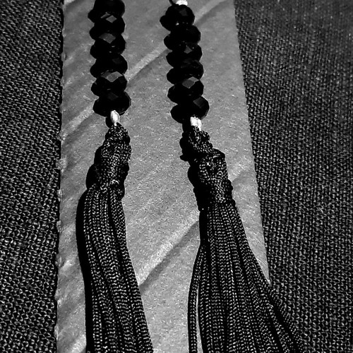 Venice silver 925 earrings with black crystals and silk tassels