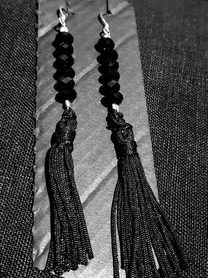 Venice silver 925 earrings with black crystals and silk tassels