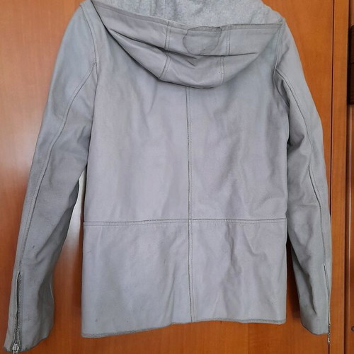 Zara leather jacket with fleece lining and hood used, gray