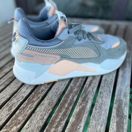 PUMA RS-X athletic shoes used, size 41, gray and light blue