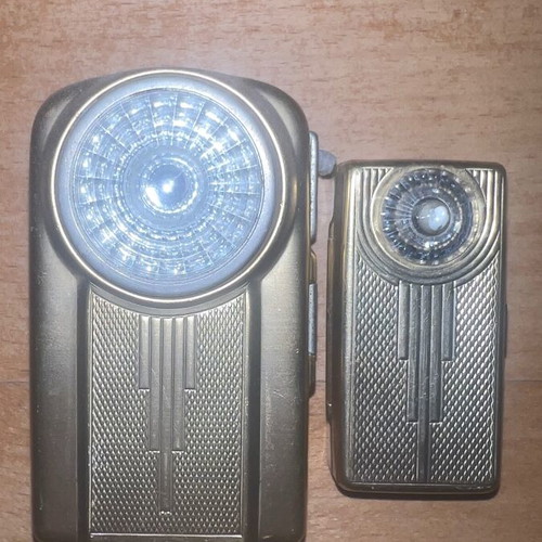 French Art Deco flashlight used, rare pack of two, gold color