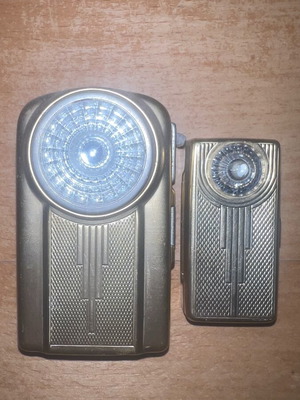 French Art Deco flashlight used, rare pack of two, gold color