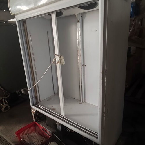 Professional equipment with 4 used refrigerators and supermarket shelves