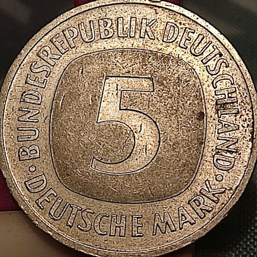 Germany 5 Mark 1991 coin like new, mint mark G Karlsruhe
