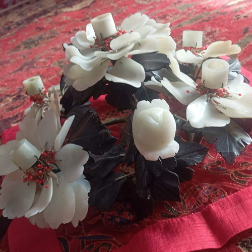 Decorative nephrite Zant candle holder with alabaster branch, like new