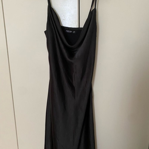 Nasty Gal Black Satin Cowl Neck Slip Midi Dress like new