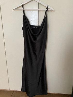 Nasty Gal Black Satin Cowl Neck Slip Midi Dress like new