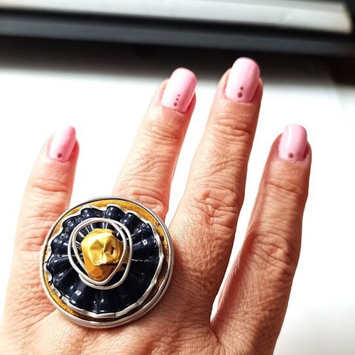 Ring made from coffee capsules, new, adjustable, black and gold