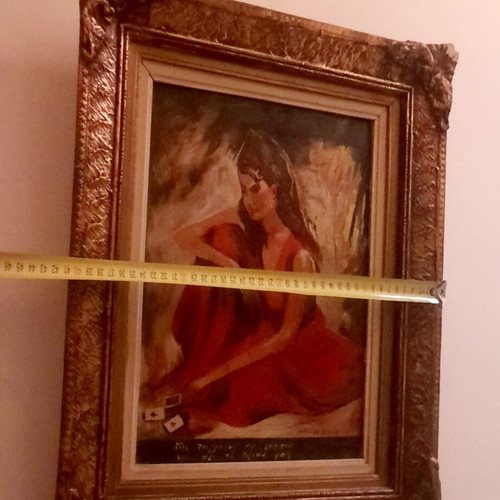 Canvas painting used, "Throw the cards gypsy and tell our fate"
