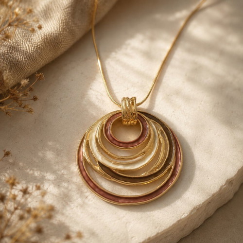 Golden Orbit statement necklace with circular pendant