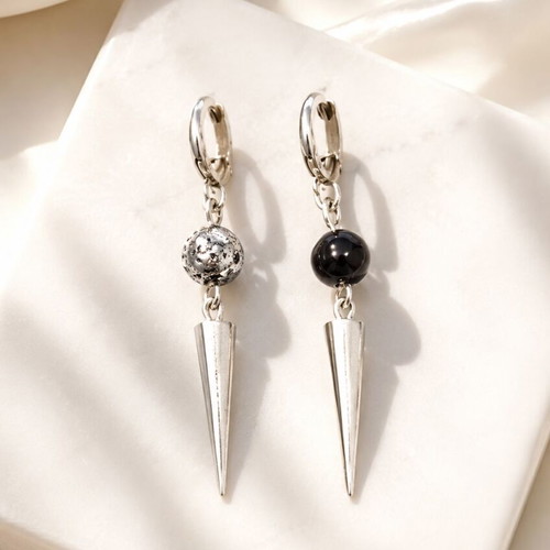 Handmade Grunge Goth Earrings Dark Spikes with Hematite