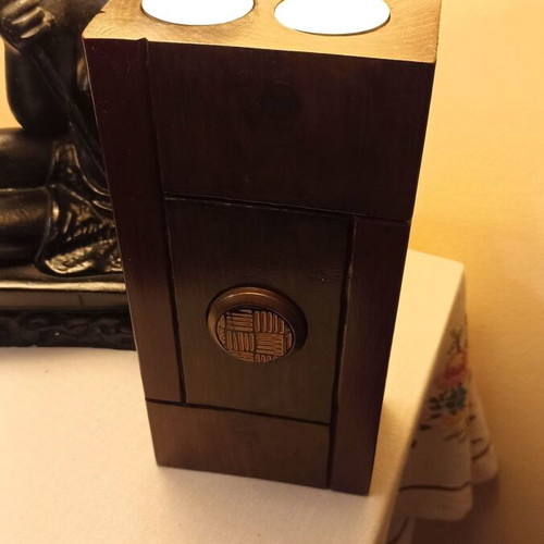 Handmade solid wood decorative candlestick with embossed design