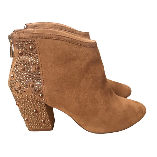 Camel ankle boots used with stones and studs, size 37